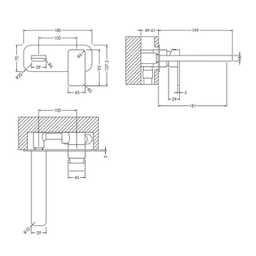 Windon Wall Mounted 2 Tap Hole Basin Mixer With Plate