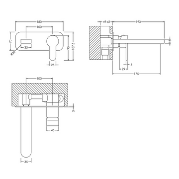 Windon Wall Mounted 2 Tap Hole Basin Mixer With Plate