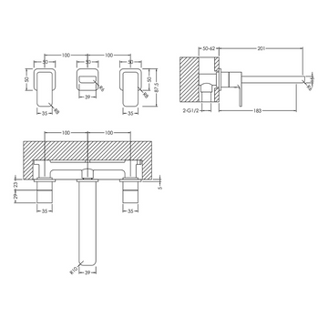 Windon Wall Mounted 3 Tap Hole Basin Mixer