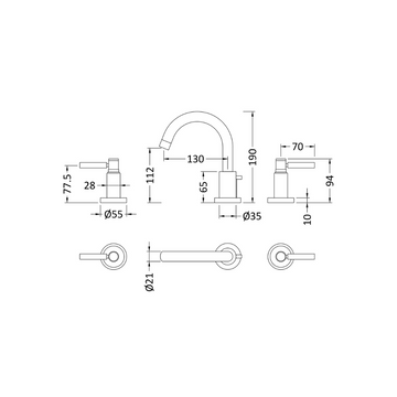 HR Tec Lever 3 Tap Hole Basin Mixer