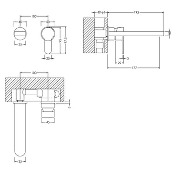 Arvan Wall Mounted 2 Tap Hole Basin Mixer