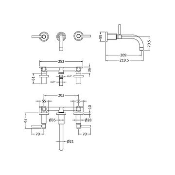 HR Tec Lever Wall Mounted Basin Mixer