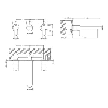 Arvan Wall Mounted 3 Tap Hole Basin Mixer