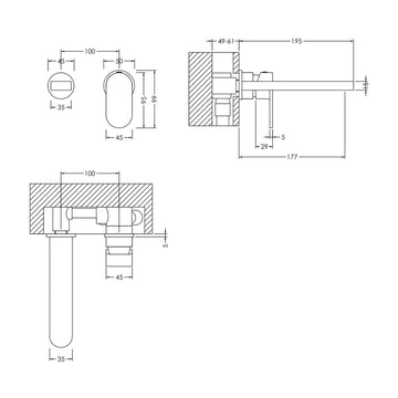 Binsey Wall Mounted 2 Tap Hole Basin Mixer