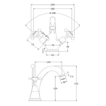 HR White Topaz With Crosshead Handle Mono Basin Mixer