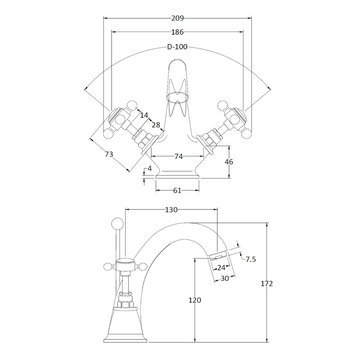 HR White Topaz With Crosshead Handle Mono Basin Mixer