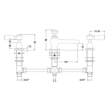 HR White Topaz With Lever Handle 3 Tap Hole Basin Mixer