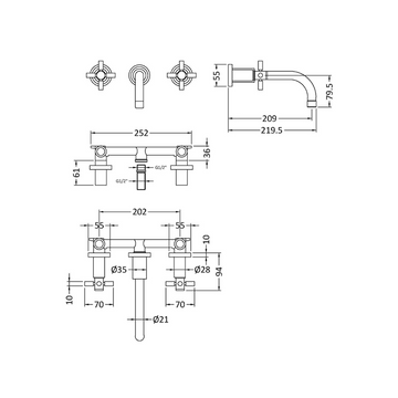 HR Tec Crosshead Wall Mounted Basin Mixer