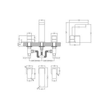 Windon Deck Mounted 3 Tap Hole Basin Mixer With Pop Up Waste