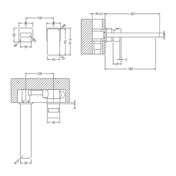 Windon Wall Mounted 2 Tap Hole Basin Mixer