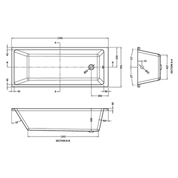 Linton Square Thin Edge Single Ended Straight Shower Bath 1700mm x 700mm