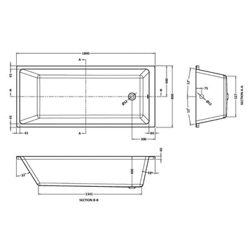 Linton Square Thin Edge Single Ended Straight Shower Bath 1800mm x 800mm