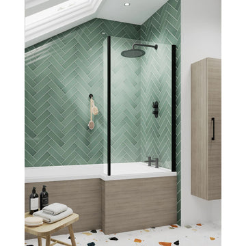 Pacific Bath Screens Square L Shape 6mm Toughened Safety Glass Bath Screen with Fixed Return