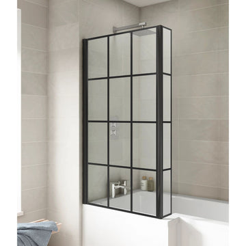 Square Black Framed Bath Screen With Fixed Return