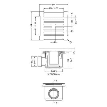 Square Shower Waste White Top