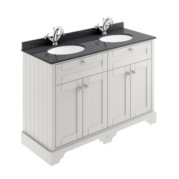 HR Floor Standing 4 Door Vanity Unit with 1 Tap Hole Double Basin Black Marble Top 1200mm