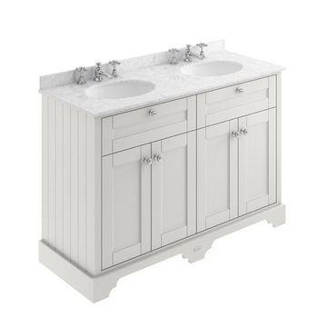 HR Floor Standing 4 Door Vanity Unit with 3 Tap Hole Double Basin Grey Marble Top 1200mm