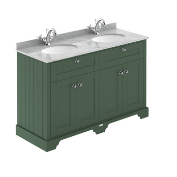 HR Floor Standing 4 Door Vanity Unit with 1 Tap Hole Double Basin Grey Marble Top 1200mm