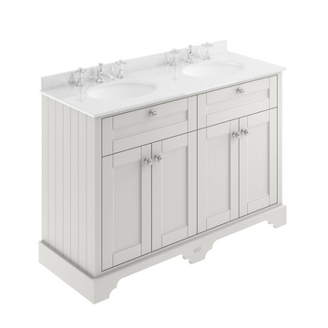 HR Floor Standing 4 Door Vanity Unit with 3 Tap Hole Double Basin White Marble Top 1200mm