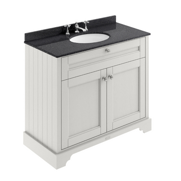 HR Floor Standing 2 Door Vanity Unit with 3 Tap Hole Black Marble Top 1000mm