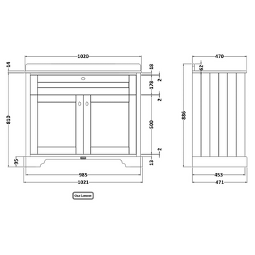 HR Floor Standing 2 Door Vanity Unit with 3 Tap Hole Black Marble Top 1000mm