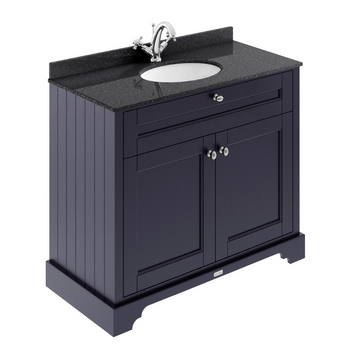 HR Floor Standing 2 Door Vanity Unit with 1 Tap Hole Black Marble Top 1000mm