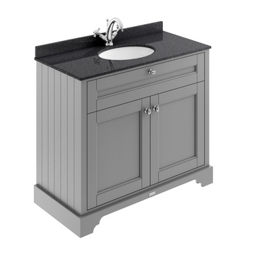 HR Floor Standing 2 Door Vanity Unit with 1 Tap Hole Black Marble Top 1000mm