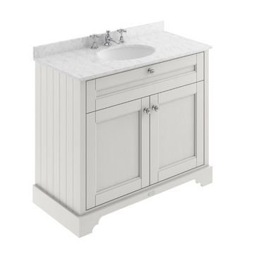 HR Floor Standing 2 Door Vanity Unit with 1 Tap Hole Grey Marble Top 1000mm