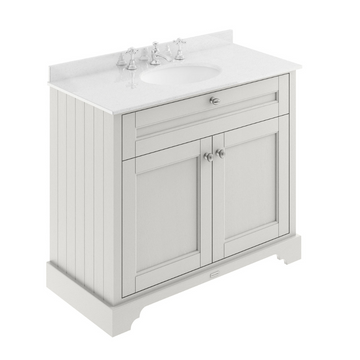 HR Floor Standing 2 Door Vanity Unit with 1 Tap Hole White Marble Top 1000mm