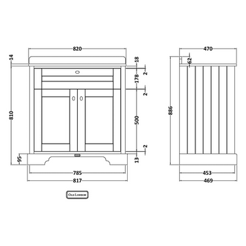 HR Floor Standing 2 Door Vanity Unit with 3 Tap Hole Black Marble Top 800mm