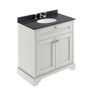 HR Floor Standing 2 Door Vanity Unit with 3 Tap Hole Black Marble Top 800mm