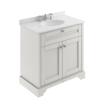 HR Floor Standing 2 Door Vanity Unit with 3 Tap Hole Grey Marble Top 800mm