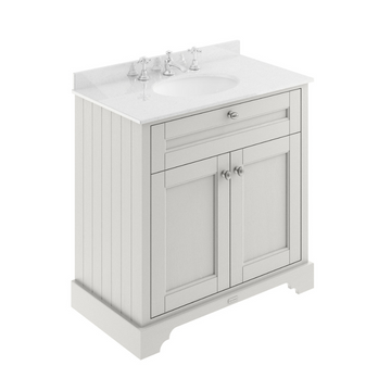 HR Floor Standing 2 Door Vanity Unit with 3 Tap Hole White Marble Top 800mm