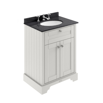 HR Floor Standing 2 Door Vanity Unit with 3 Tap Hole Black Marble Top 600mm