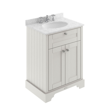 HR Floor Standing 2 Door Vanity Unit with 3 Tap Hole Grey Marble Top 600mm