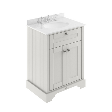 HR Floor Standing 2 Door Vanity Unit with 3 Tap Hole White Marble Top 600mm