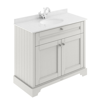 HR Floor Standing 2 Door Vanity Unit with 1 Tap Hole White Marble Top 1000mm