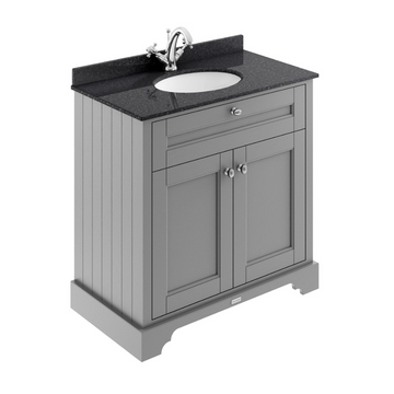 HR Floor Standing 2 Door Vanity Unit with 1 Tap Hole Black Marble Top 800mm