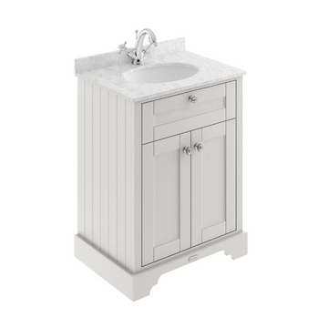 HR Floor Standing 2 Door Vanity Unit with 1 Tap Hole Grey Marble Top 600mm