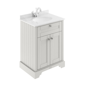 HR Floor Standing 2 Door Vanity Unit with 1 Tap Hole White Marble Top 600mm