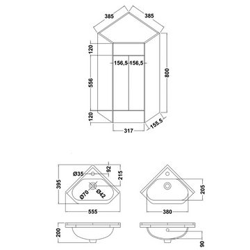 Mayford Floor Standing Single Door Corner Vanity Unit with Ceramic Basin