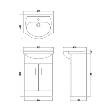 Mayford Floor Standing 2 Door Vanity Unit with Round Basin 550mm