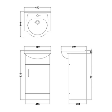 Mayford Floor Standing Single Door Vanity Unit with Round Basin 450mm