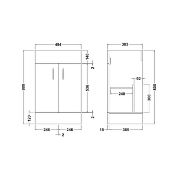 Eden Floor Standing 2 Door Vanity Cabinet 500mm