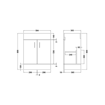 Eden Floor Standing 2 Door Vanity Cabinet 600mm