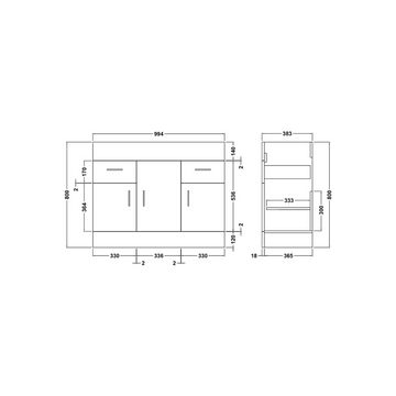 Eden Floor Standing 3 Door 2 Drawer Vanity Cabinet 1000mm