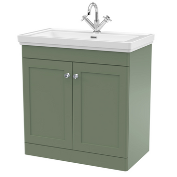 Classique Floor Standing 2 Door Vanity Basin Unit & 1 Tap Hole Fireclay Basin, 800mm