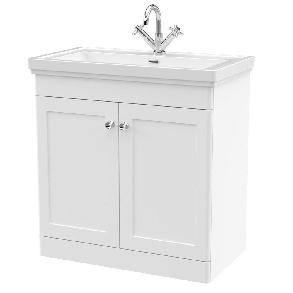 Classique Floor Standing 2 Door Vanity Basin Unit & 1 Tap Hole Fireclay Basin, 800mm