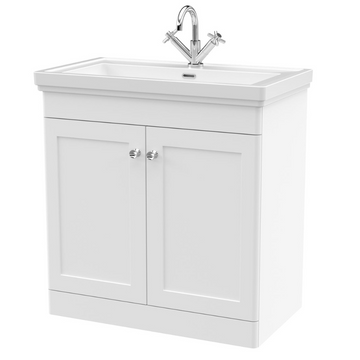 Classique Floor Standing 2 Door Vanity Basin Unit & 1 Tap Hole Fireclay Basin, 800mm