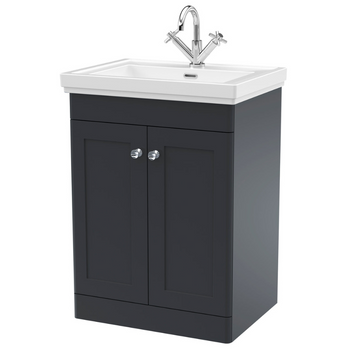 Classique Floor Standing 2 Door Vanity Basin Unit & 1 Tap Hole Fireclay Basin, 600mm